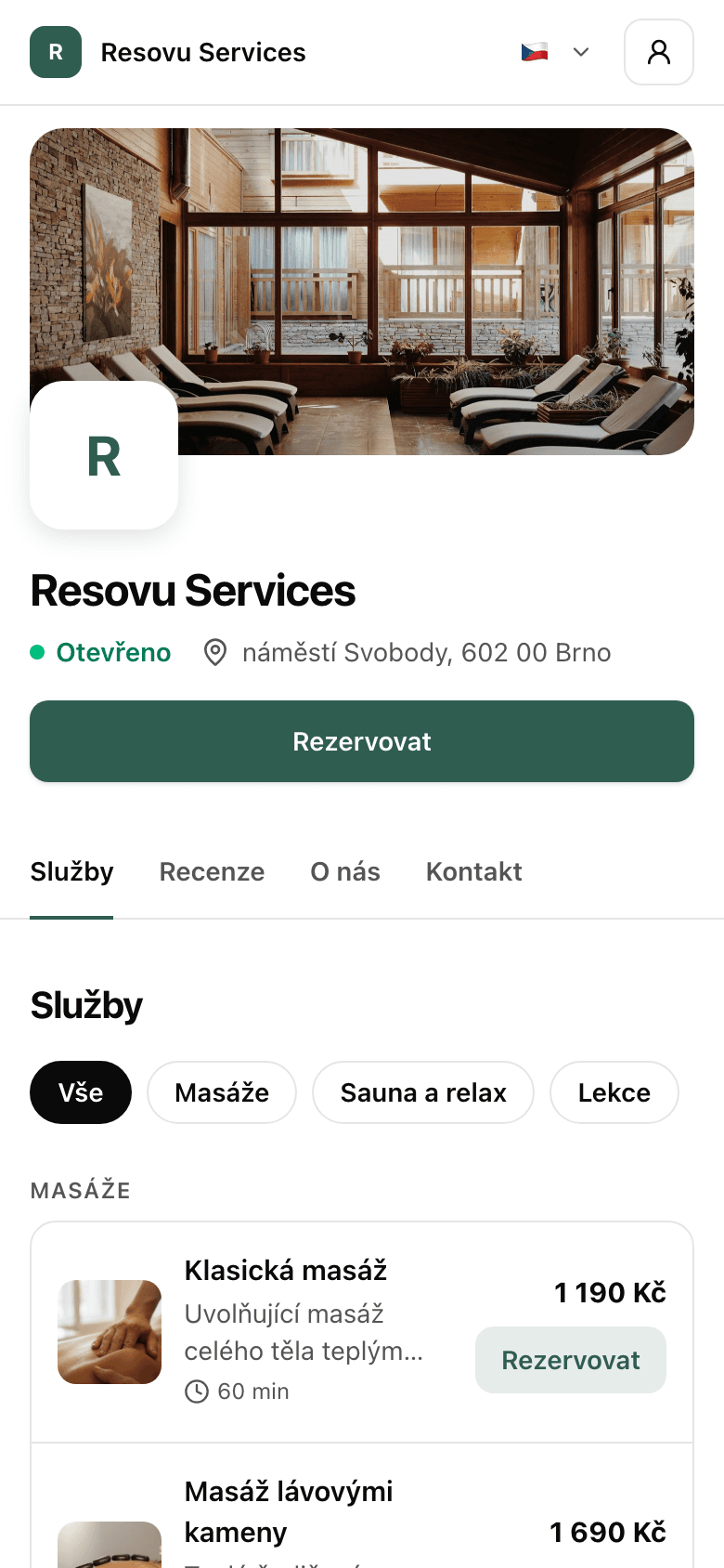 Stránka podniku na mobilu